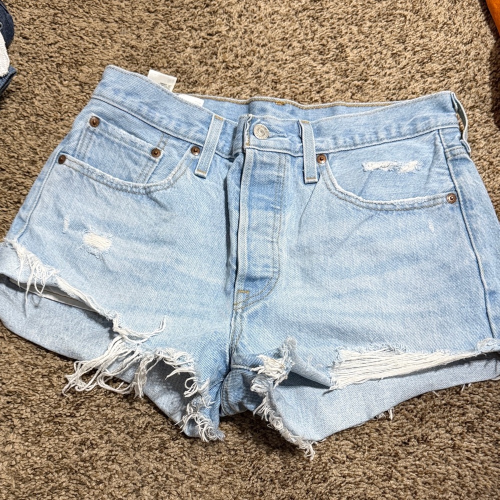 Levi's Light Blue Ripped Jean Shorts